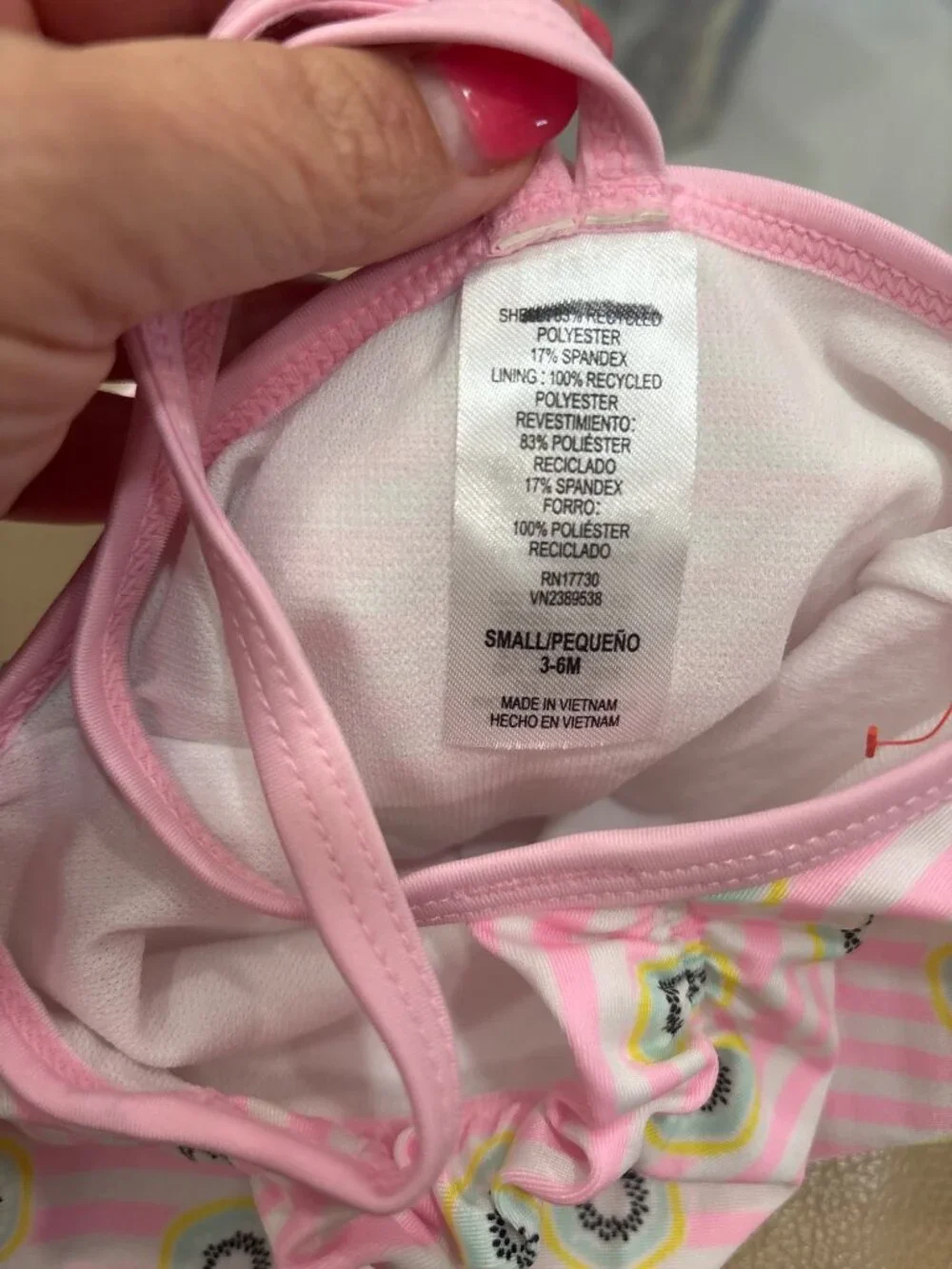Baby Girl 3-6 Months Pink Kiwi Print Striped One-Piece Swimsuit Nostalgia NEW